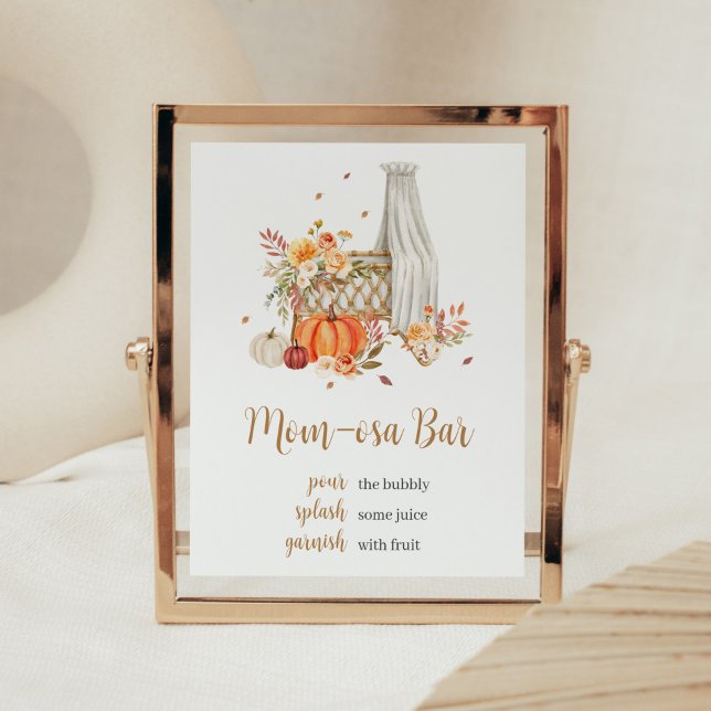 Fall In Love Orange Pumpkin Mum Osa Bar Sign (Fall Floral Pumpkin Baby Shower Mom Osa Bar Sign)