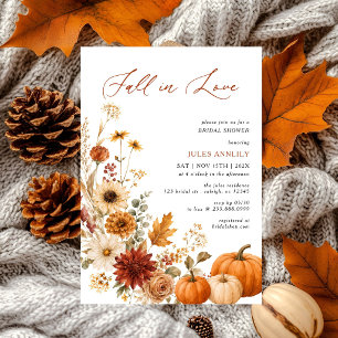 Fall in Love Pampas Grass Pumpkin Bridal Shower Invitation