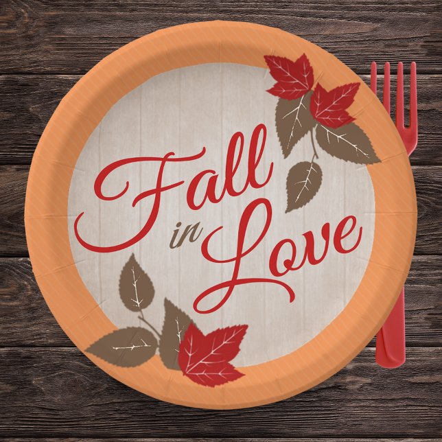 Fall in Love Paper Plate (Fall in Love Paper Plates for Fall Bridal Shower or Fall Wedding)