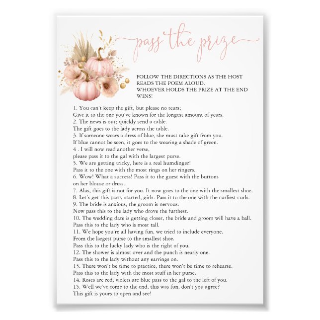 Fall in Love  Pass the Prize Bridal Shower Game Photo Print (Front)