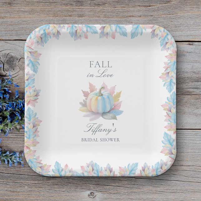 Fall in Love Pastel Blue Pumpkin Bridal Shower Paper Plate (Creator Uploaded)