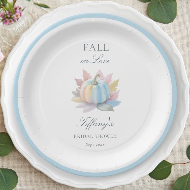Fall in Love Pastel Blue Pumpkin Bridal Shower Paper Plate (Creator Uploaded)