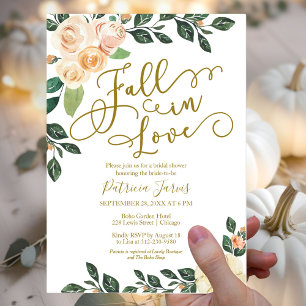 Fall In Love Peach Floral  Pumpkin Bridal Shower Invitation