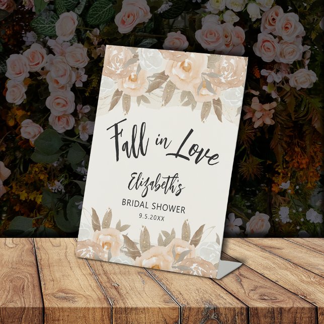 Fall in Love Peach Flowers Bridal Shower Pedestal Sign (Fall in Love Peach Flowers Bridal Shower Pedestal Sign)