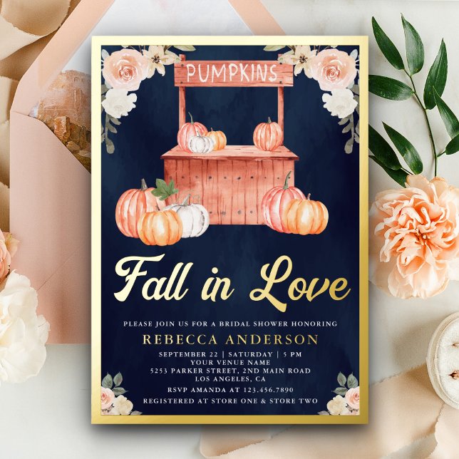 Fall in Love Peach Pumpkin Navy Blue Bridal Shower (Creator Uploaded)