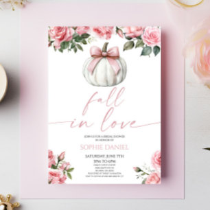 Fall In Love Pink Bow Pumpkin Floral Bridal Shower Invitation