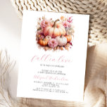 Fall in Love Pink Floral Pumpkins Girl Baby Shower Postcard<br><div class="desc">This sweet baby shower invitation features a watercolor image of a group of pumpkins in pastel shades, surrounded by pink flowers. Below, the words "fall in love" appear in elegant pink handwriting script. Personalise the text with the name of the mum-to-be in pink script and the details in charcoal grey...</div>