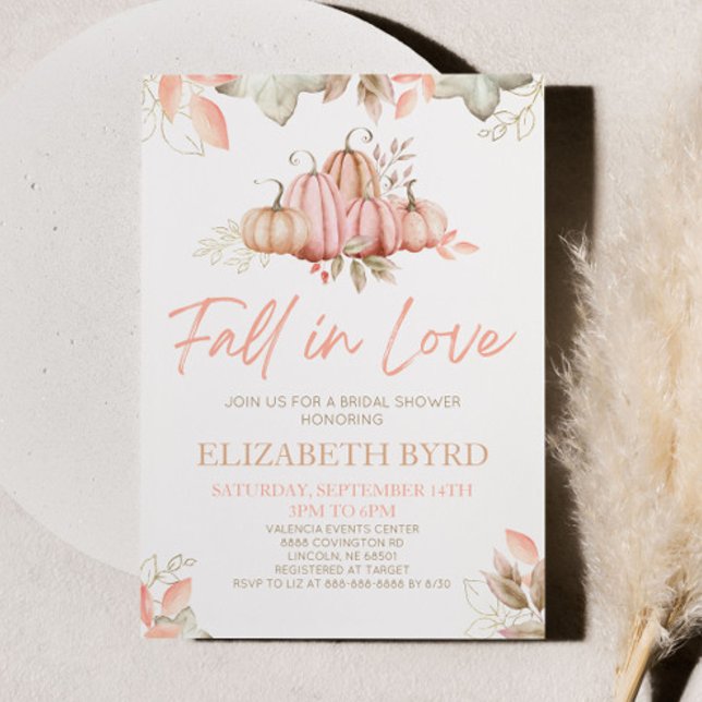 Fall In Love Pink Pumpkin Bridal Shower Invitation (Creator Uploaded)