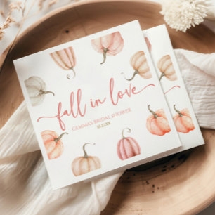 Fall In Love Pink Pumpkin Bridal Shower Napkin