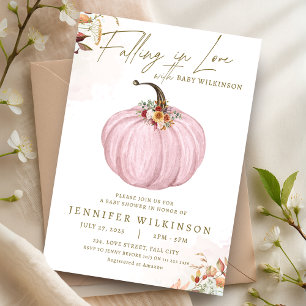 Fall in Love Pink Pumpkin Girl Baby Shower Invitation