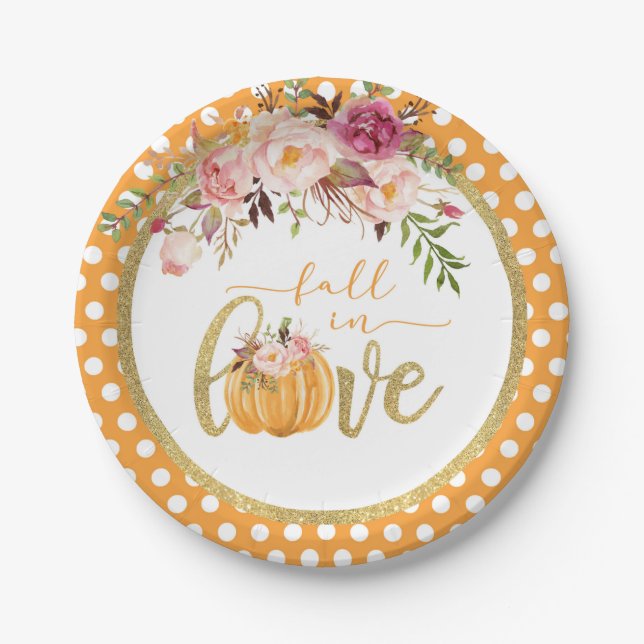 Fall in Love Plate - Orange Dots (Front)