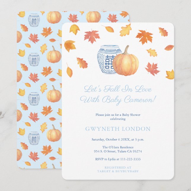 Fall In Love Preppy Ginger Jar Baby Shower Party Invitation (Front/Back)