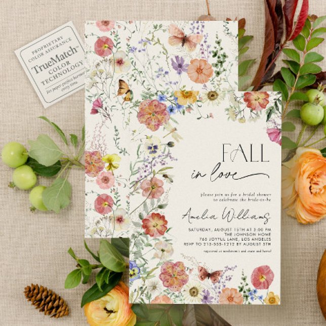 Fall In Love Pressed Wildflower Bridal Shower Invitation (Creator Uploaded)