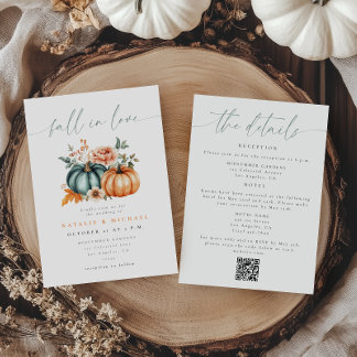 Fall in Love Pumpkin All in One QR Code Wedding Invitation