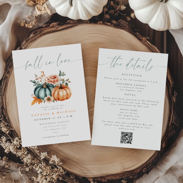 Fall in Love Pumpkin All in One QR Code Wedding Invitation (Creator Uploaded)