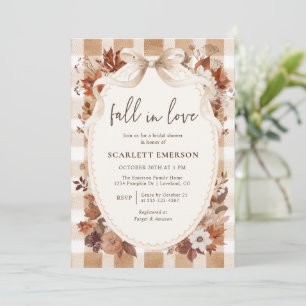 Fall In Love Pumpkin and Leaves Bridal Shower Invitation