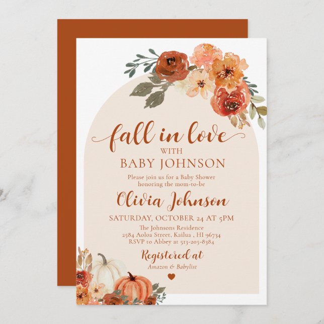 Fall in Love Pumpkin Autumn Baby Shower Invitation (Front/Back)