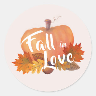 Fall in Love Pumpkin Autumn Leaves Blush Pink Classic Round Sticker