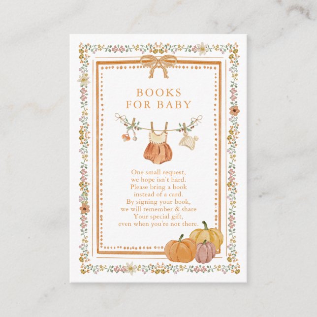 Fall in Love Pumpkin Baby Shower Books for Baby Enclosure Card (Front)