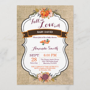 Fall in Love Pumpkin Baby Shower Invitation Burlap