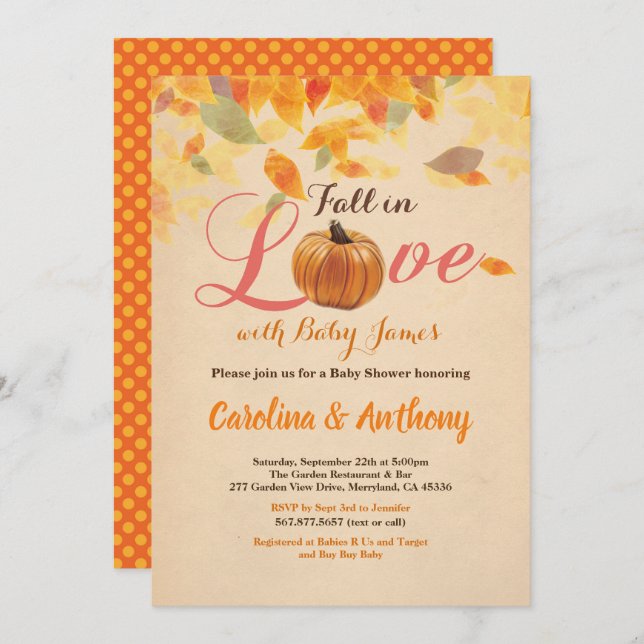Fall in love pumpkin baby shower invitation rustic (Front/Back)