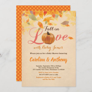 Fall in love pumpkin baby shower invitation rustic