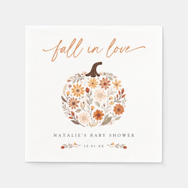 Fall in Love Pumpkin Baby Shower Napkin (Front)