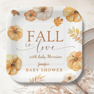 Fall in Love Pumpkin Baby Shower Paper Paper Plate