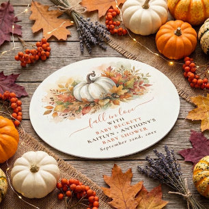 Fall In Love Pumpkin Baby Shower Round Paper Coaster