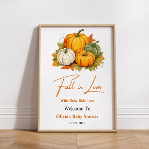 Fall in Love Pumpkin Baby Shower Welcome  Poster