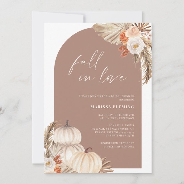 Fall In Love Pumpkin Boho Autumn Bridal Shower Invitation (Front)