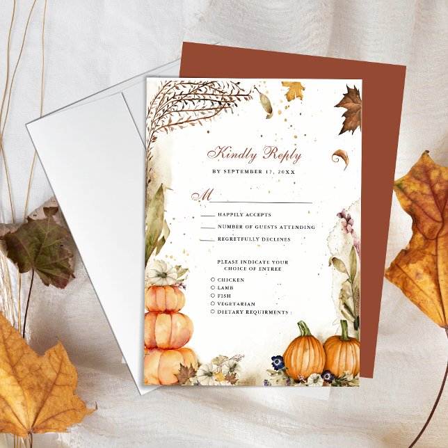 Fall In Love Pumpkin Botanical Autumn Wedding RSVP (Creator Uploaded)