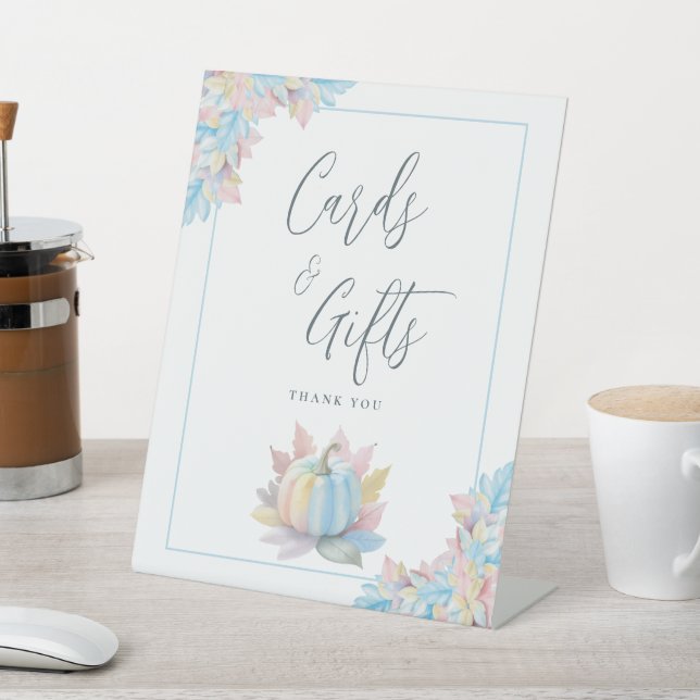 Fall in Love Pumpkin Bridal Shower Cards and Gifts Pedestal Sign (In SItu)