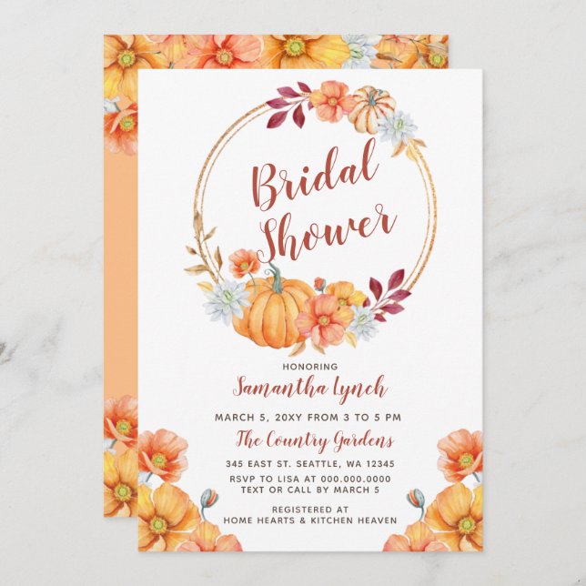 Fall in Love Pumpkin Bridal Shower Invitation (Front/Back)
