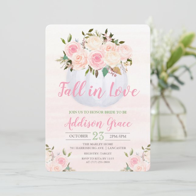 Fall in Love Pumpkin Bridal Shower Invitation (Standing Front)