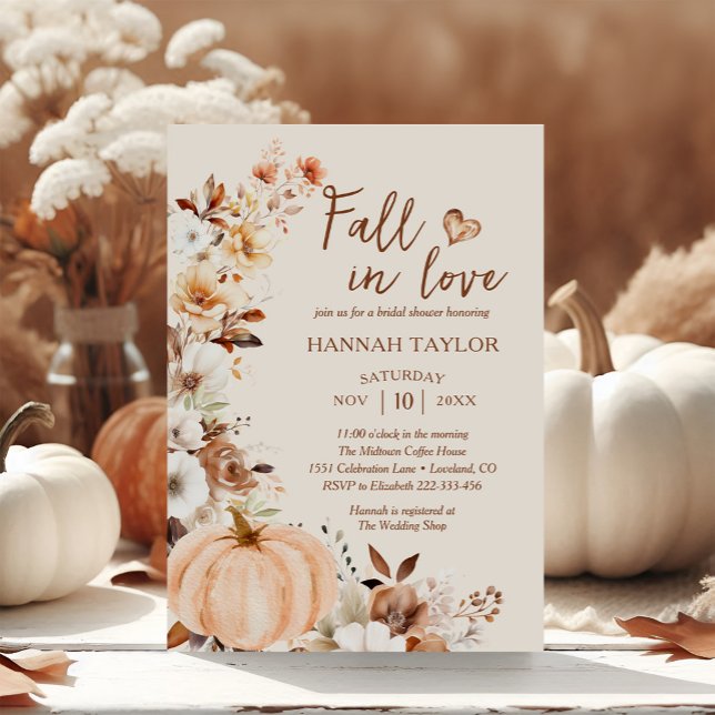 Fall in Love Pumpkin Bridal Shower Invitation (Creator Uploaded)