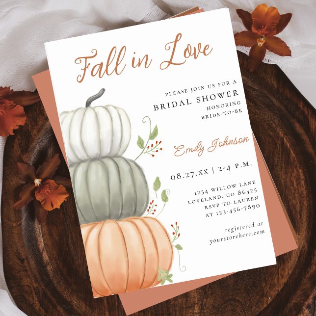 Fall in Love Pumpkin Bridal Shower Invitation (Creator Uploaded)