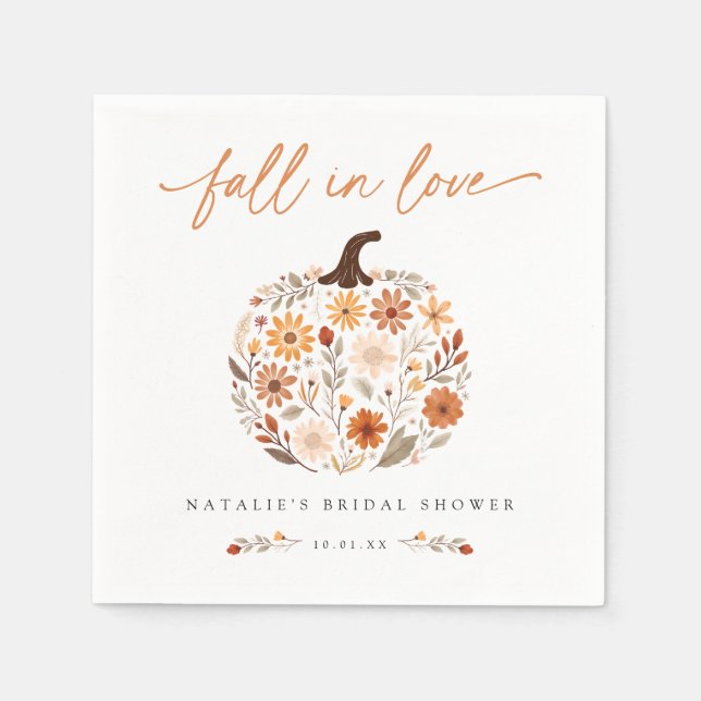 Fall in Love Pumpkin Bridal Shower Napkin (Front)