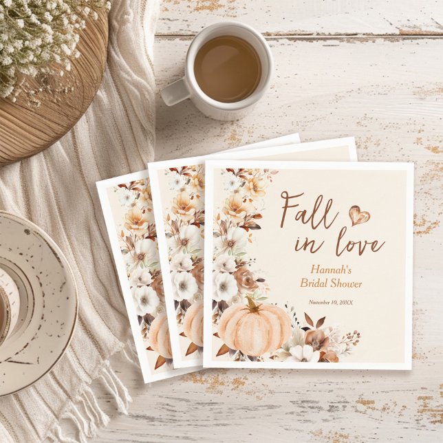 Fall in Love Pumpkin Bridal Shower Napkin (Creator Uploaded)