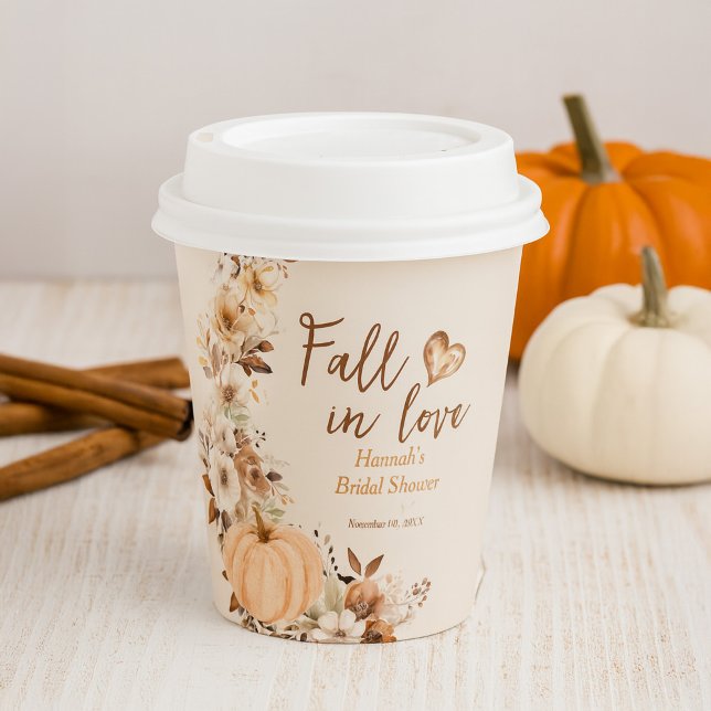 Fall in Love Pumpkin Bridal Shower Paper Cups (Creator Uploaded)