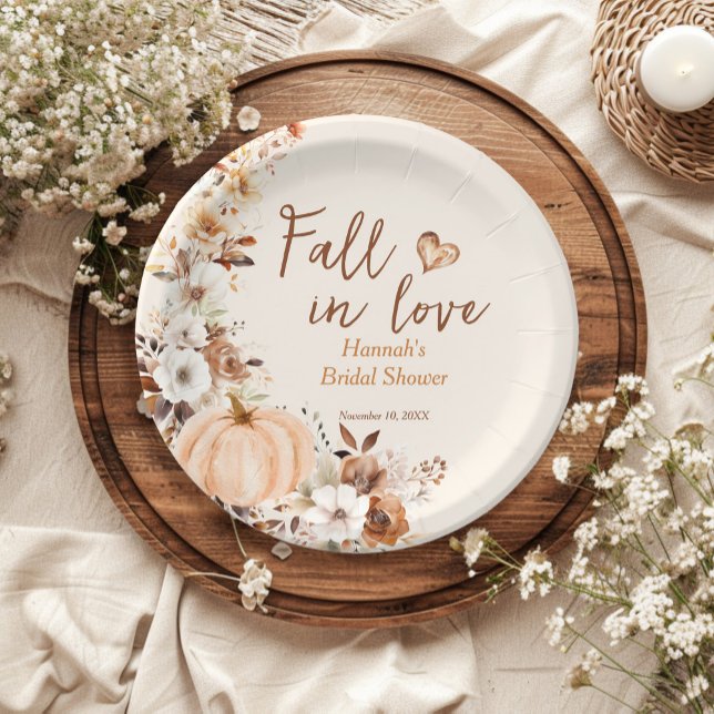 Fall in Love Pumpkin Bridal Shower Paper Plate (Creator Uploaded)
