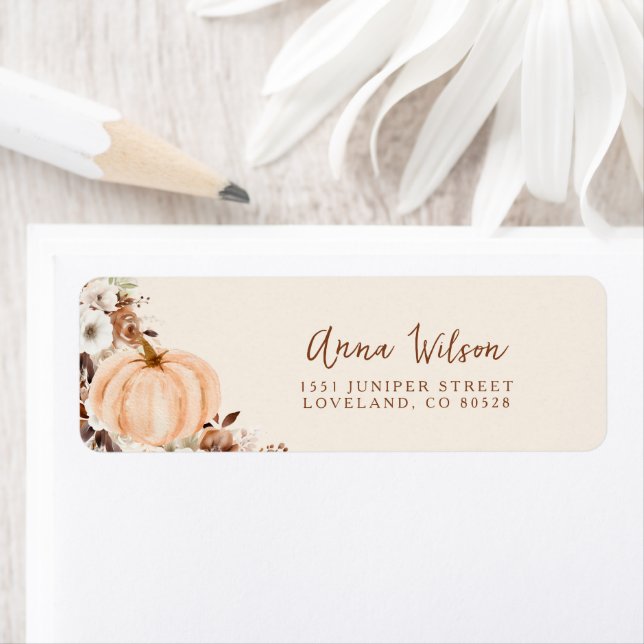 Fall in Love Pumpkin Bridal Shower Return Address Label (Insitu)