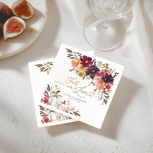 Fall in Love Pumpkin Burgundy Floral Wedding Napkin