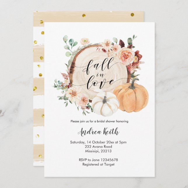 fall in love pumpkin burnt orange invitation (Front/Back)