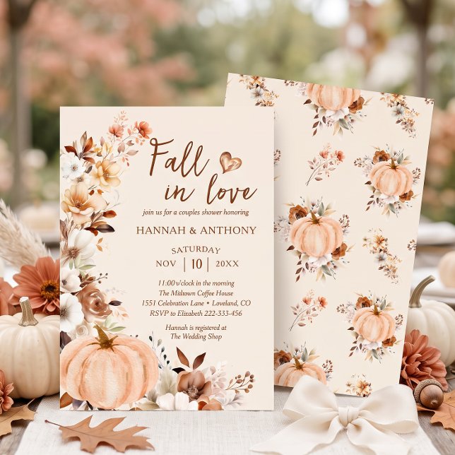 Fall in Love Pumpkin Couples Shower Invitation (Creator Uploaded)
