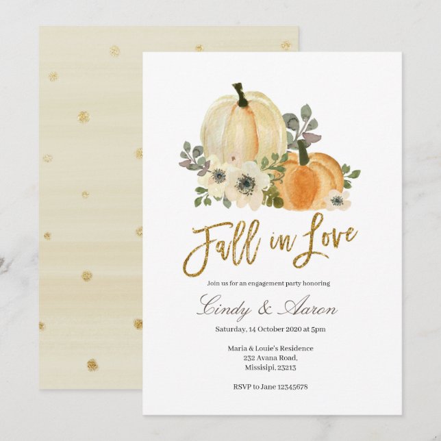 Fall in love pumpkin engagement party invitation (Front/Back)