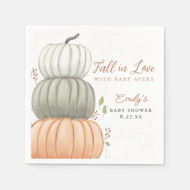 Fall in Love Pumpkin Fall Baby Shower  Napkin (Front)