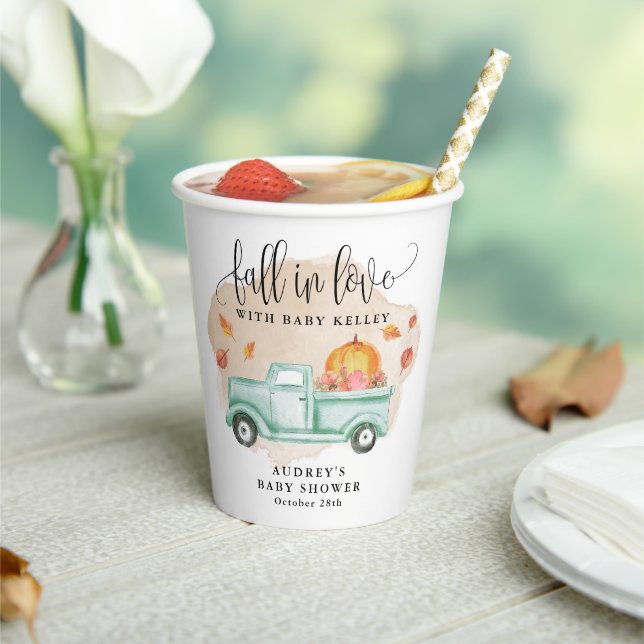 Fall in Love, Pumpkin Farm Truck Personalised Paper Cups (Insitu)