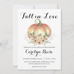 Fall in Love Pumpkin Floral Autumn Bridal Shower Invitation