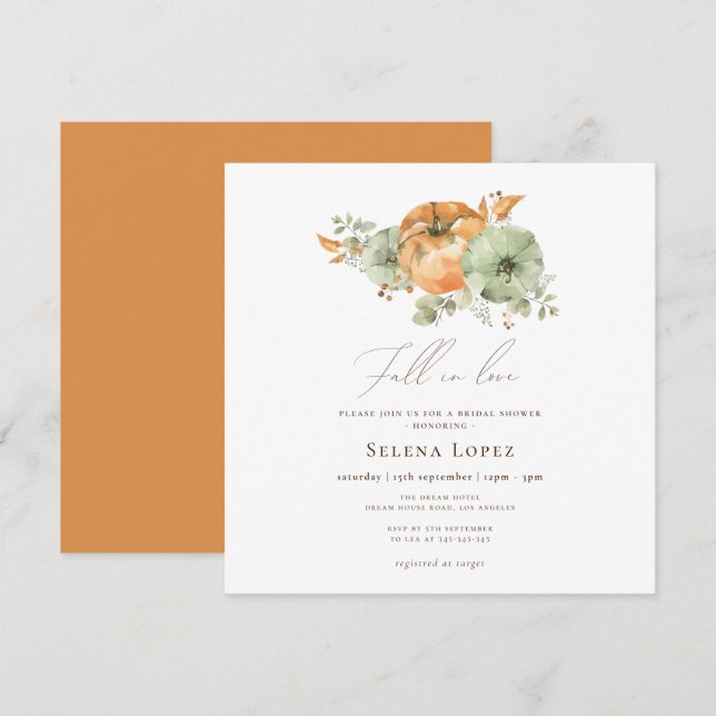 Fall In Love Pumpkin Floral Bridal Shower  (Front/Back)